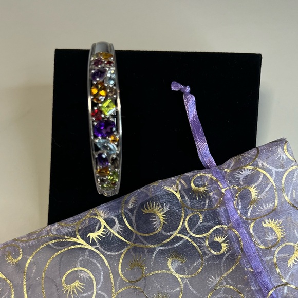 Sterling Silver Bracelet w/ bright jewel toned Semi Precious Gemstones - Picture 4 of 5